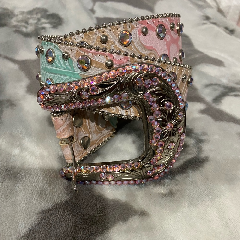 bb Simon leather rhinestone THE KISH SKINNY GREY PINK. RETAIL $225